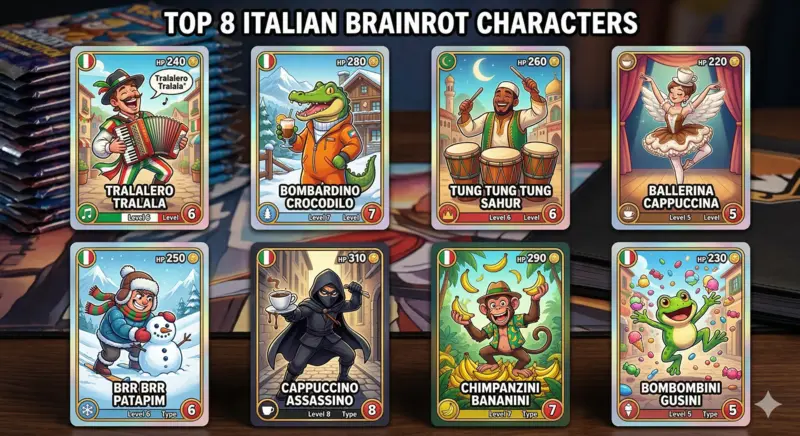 Top Italian Brainrot characters in free online games — Tralalero Tralala, Bombardino Crocodilo, Tung Tung Tung Sahur and more